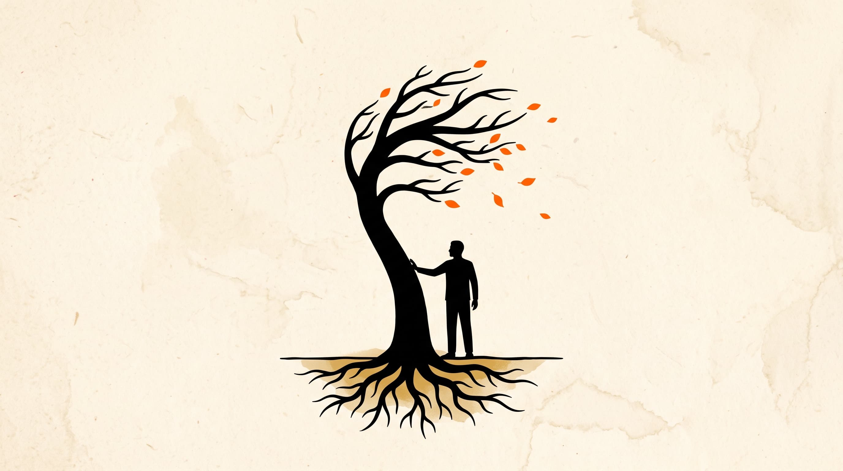 Un arbre qui plie sans casser, racines ancrées, illustration